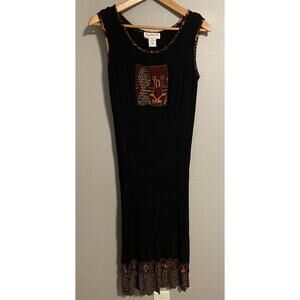 Vintage Key Lime Pie Dress Womens Medium Black Tribal Animal Print Stretch 90s